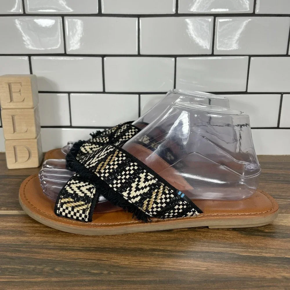 TOMS Viv Womens Size 7 Shoes Multicolor Woven Fringe Tribal Comfort Slide Sandal